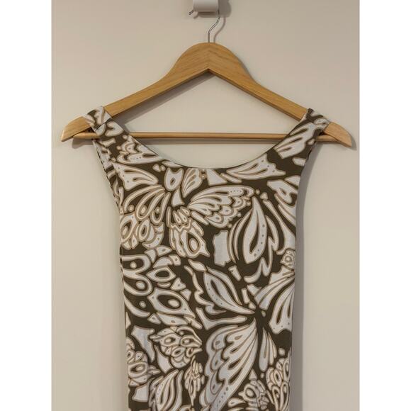 Tommy Bahama Size S/P Taupe White Twist Knot Back Sleeveless Dress Back Keyhole - Picture 2 of 8